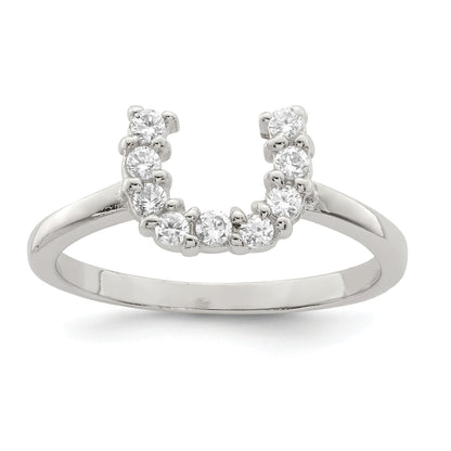 Sterling Silver Rhodium Plated Polished U Shaped Clear Cz Ring