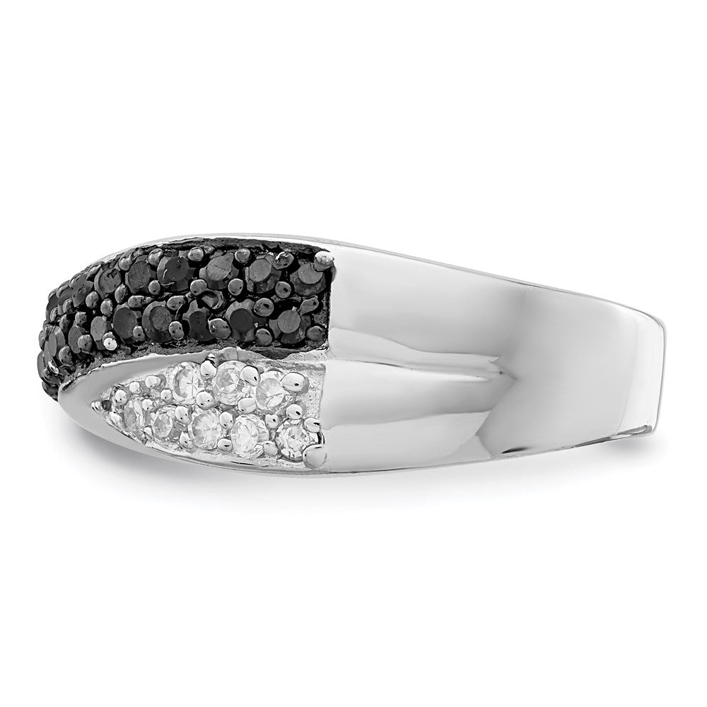 Sterling Silver Rhodium Black & White Cz Crossed Ring