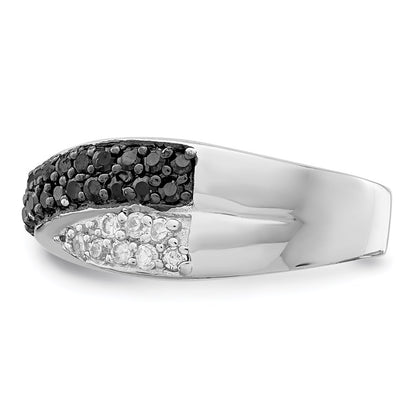 Sterling Silver Rhodium Black & White Cz Crossed Ring