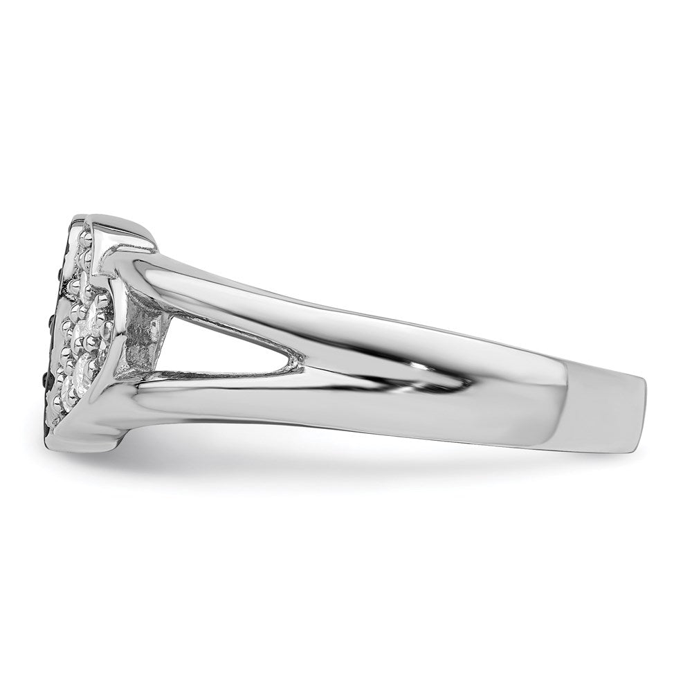 Sterling Silver Rhodium Clear & Black Cz Hearts Ring