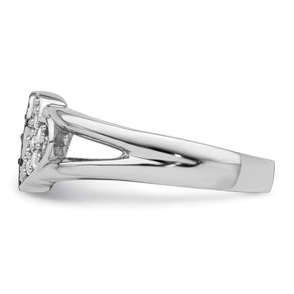 Sterling Silver Rhodium Clear & Black Cz Hearts Ring
