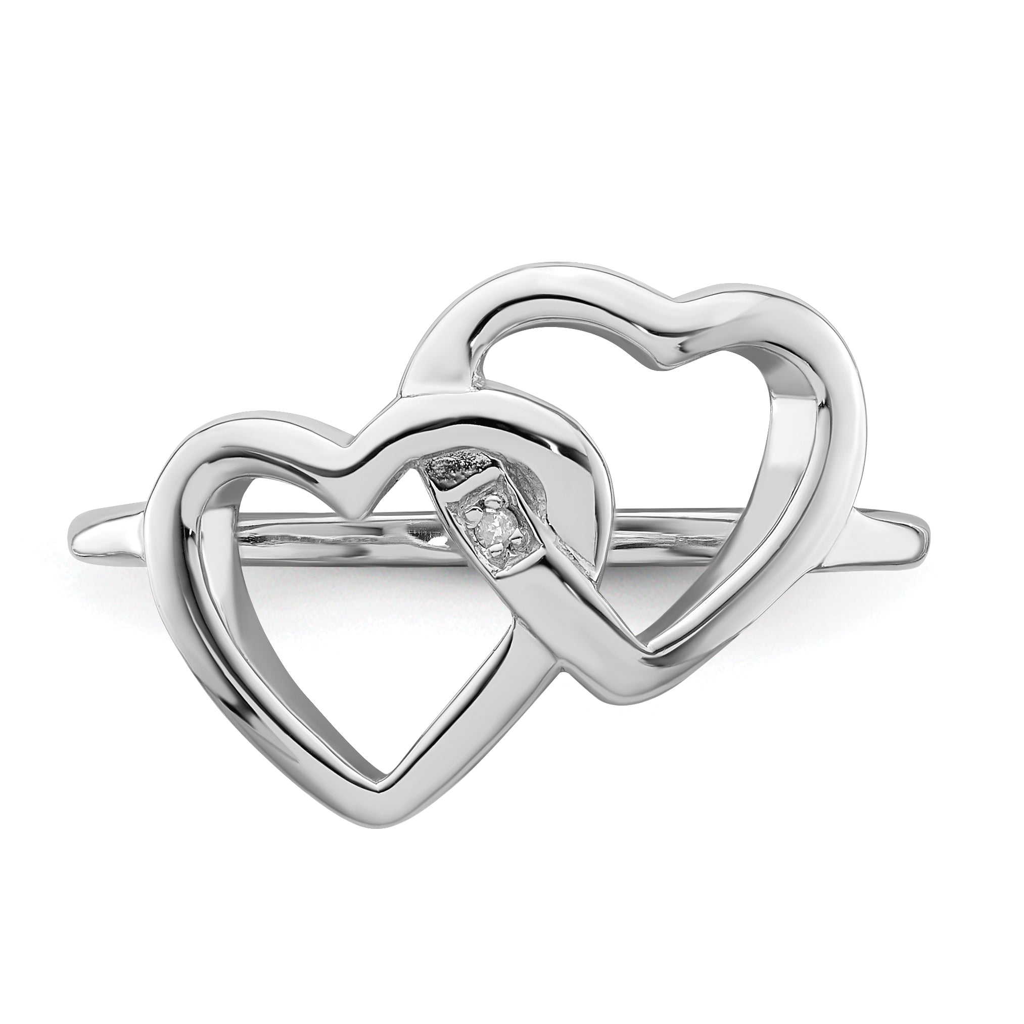 Sterling Silver Rhodium Plated Diamond Accent Intertwined Heart Ring