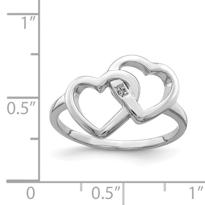 Sterling Silver Rhodium Plated Diamond Accent Intertwined Heart Ring