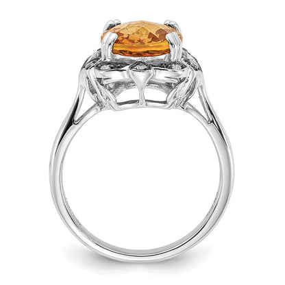 Sterling Silver Citrine & Diamond Oval Ring (Size 7 Only)