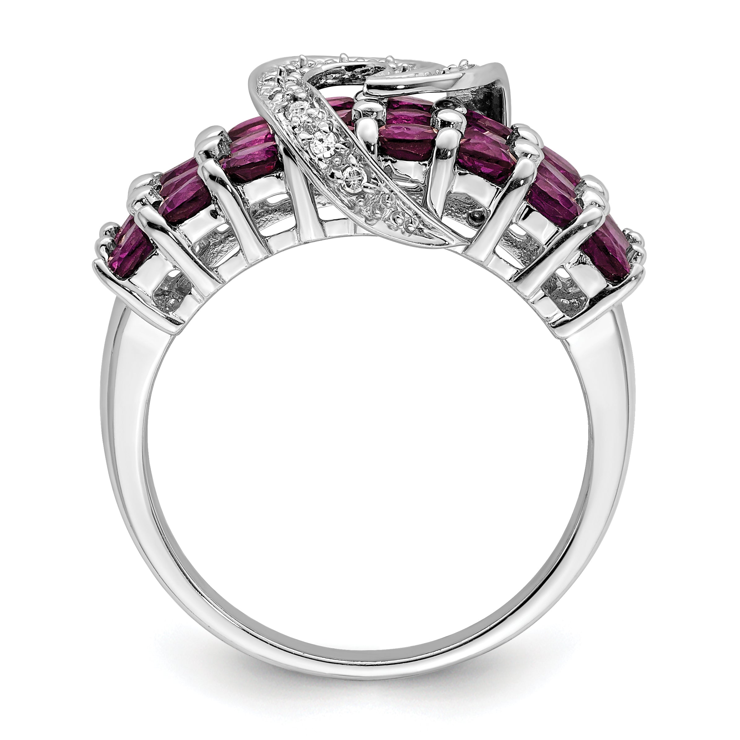 Sterling Silver Rhodium Plated Rhodolite Garnet & Diamond Ring