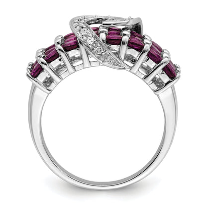 Sterling Silver Rhodium Plated Rhodolite Garnet & Diamond Ring