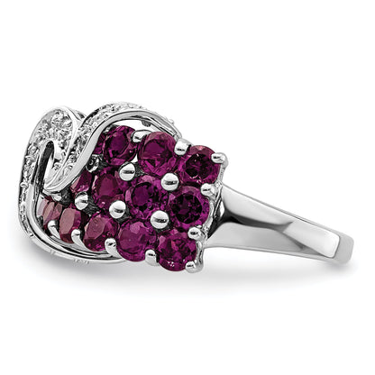Sterling Silver Rhodium Plated Rhodolite Garnet & Diamond Ring