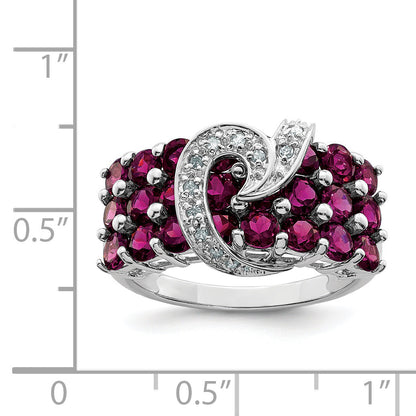Sterling Silver Rhodium Plated Rhodolite Garnet & Diamond Ring