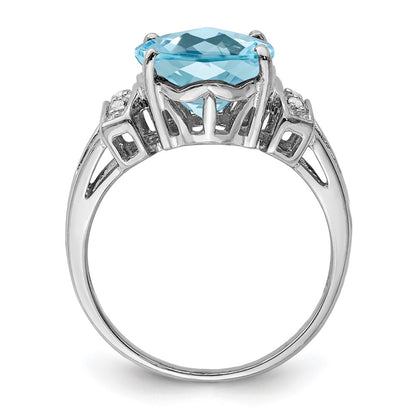 Sterling Silver Rhodium Checker Cut Sky Blue Topaz & Diamond Ring (Size 7 Only)