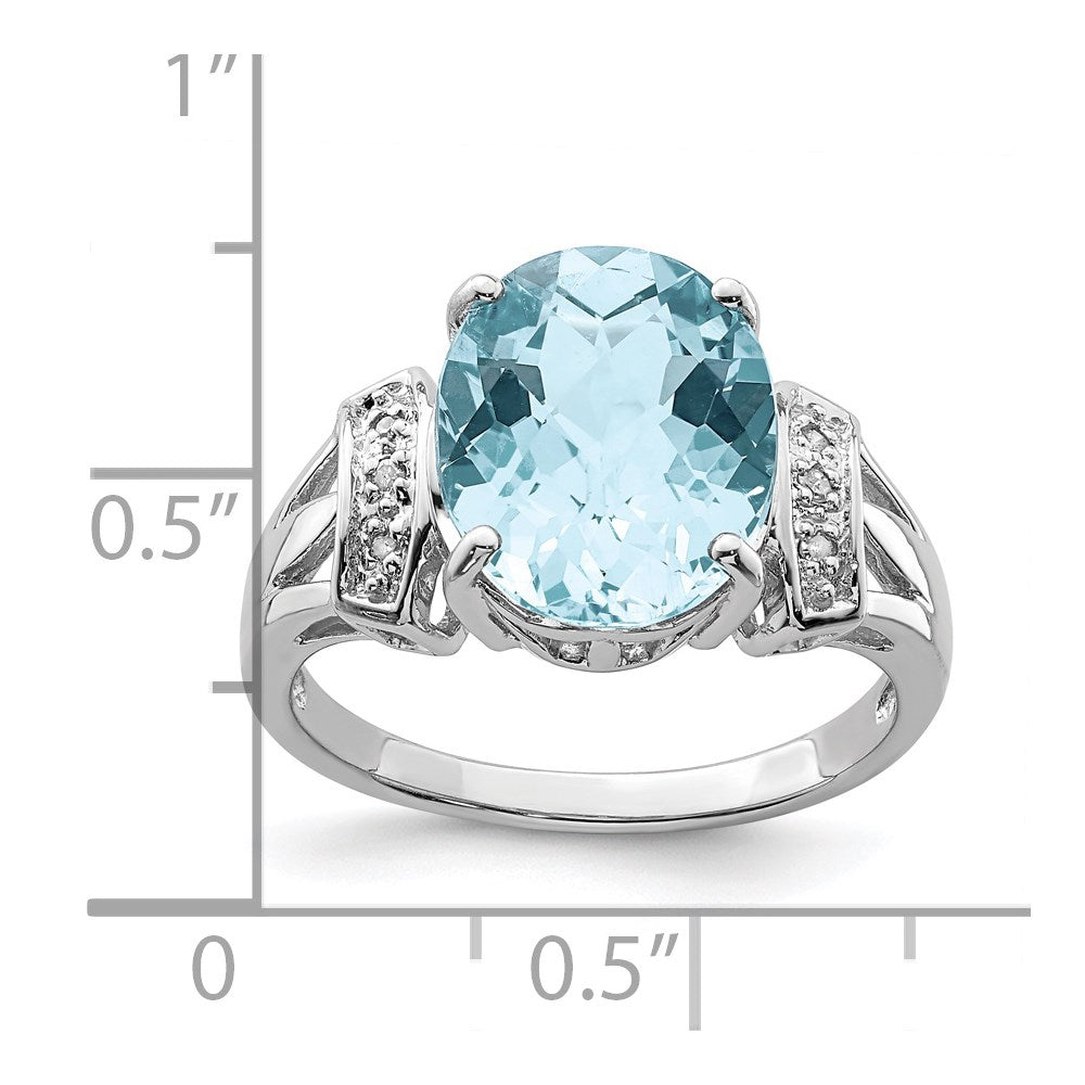Sterling Silver Rhodium Checker Cut Sky Blue Topaz & Diamond Ring (Size 7 Only)