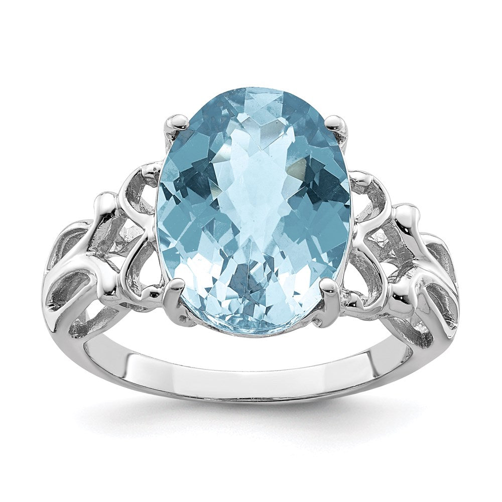 Sterling Silver Rhodium Checker Cut Sky Blue Topaz Ring (Size 7 Only)