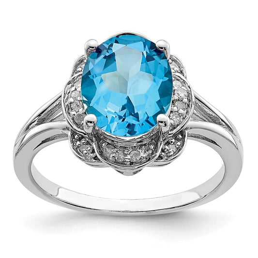 Sterling Silver Rhodium Diamond & Blue Topaz Ring (Size 8 Only)