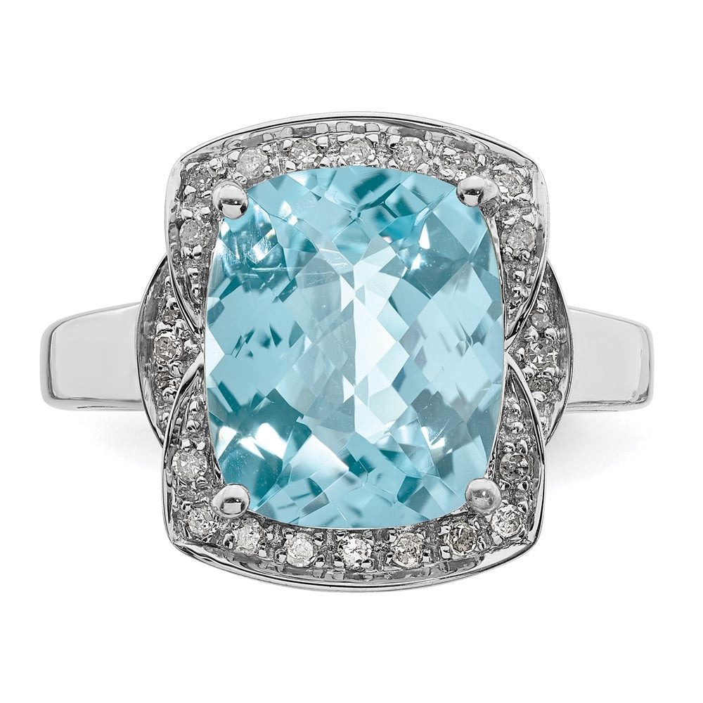 Sterling Silver Rhodium Diamond & Checker Cut Sky Blue Topaz Ring (Size 7 Only)