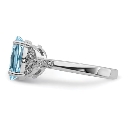 Sterling Silver Rhodium Diamond & Sky Blue Topaz Ring (Size 7 Only)