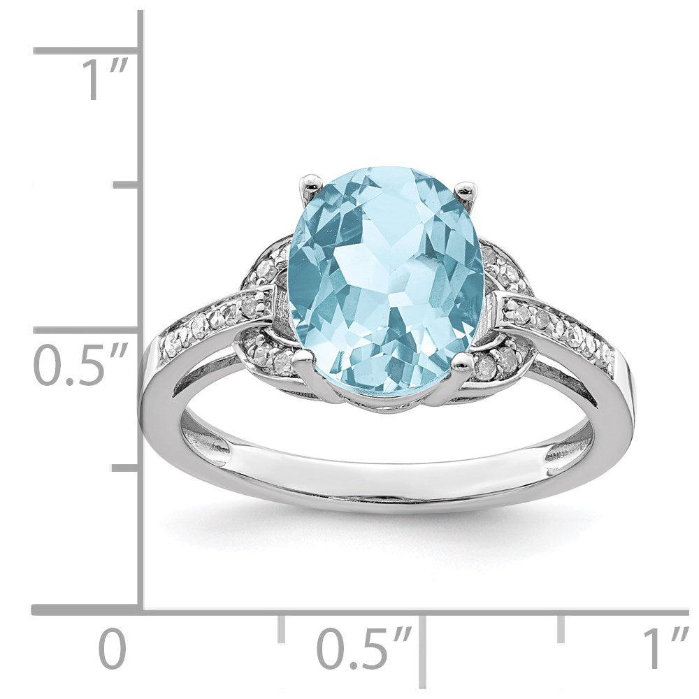 Sterling Silver Rhodium Diamond & Sky Blue Topaz Ring (Size 7 Only)