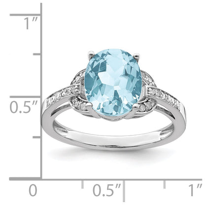 Sterling Silver Rhodium Diamond & Sky Blue Topaz Ring (Size 7 Only)
