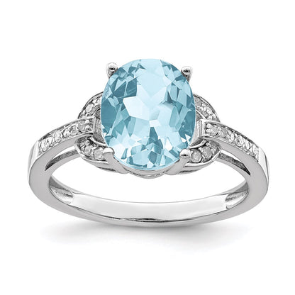 Sterling Silver Rhodium Diamond & Sky Blue Topaz Ring (Size 7 Only)