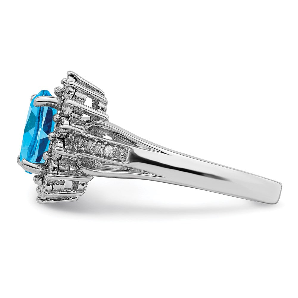 Sterling Silver Rhodium Diamond & Blue Topaz Ring (Size 8 Only)