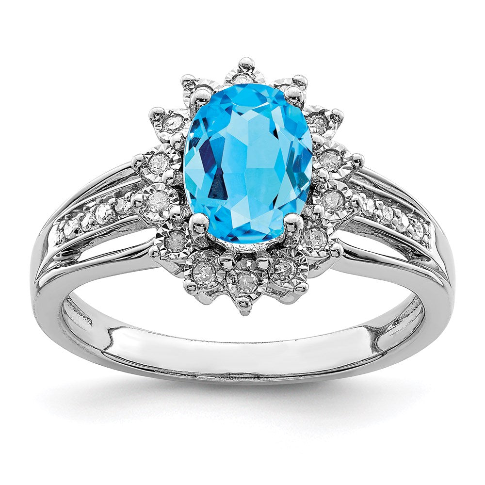 Sterling Silver Rhodium Diamond & Blue Topaz Ring (Size 8 Only)