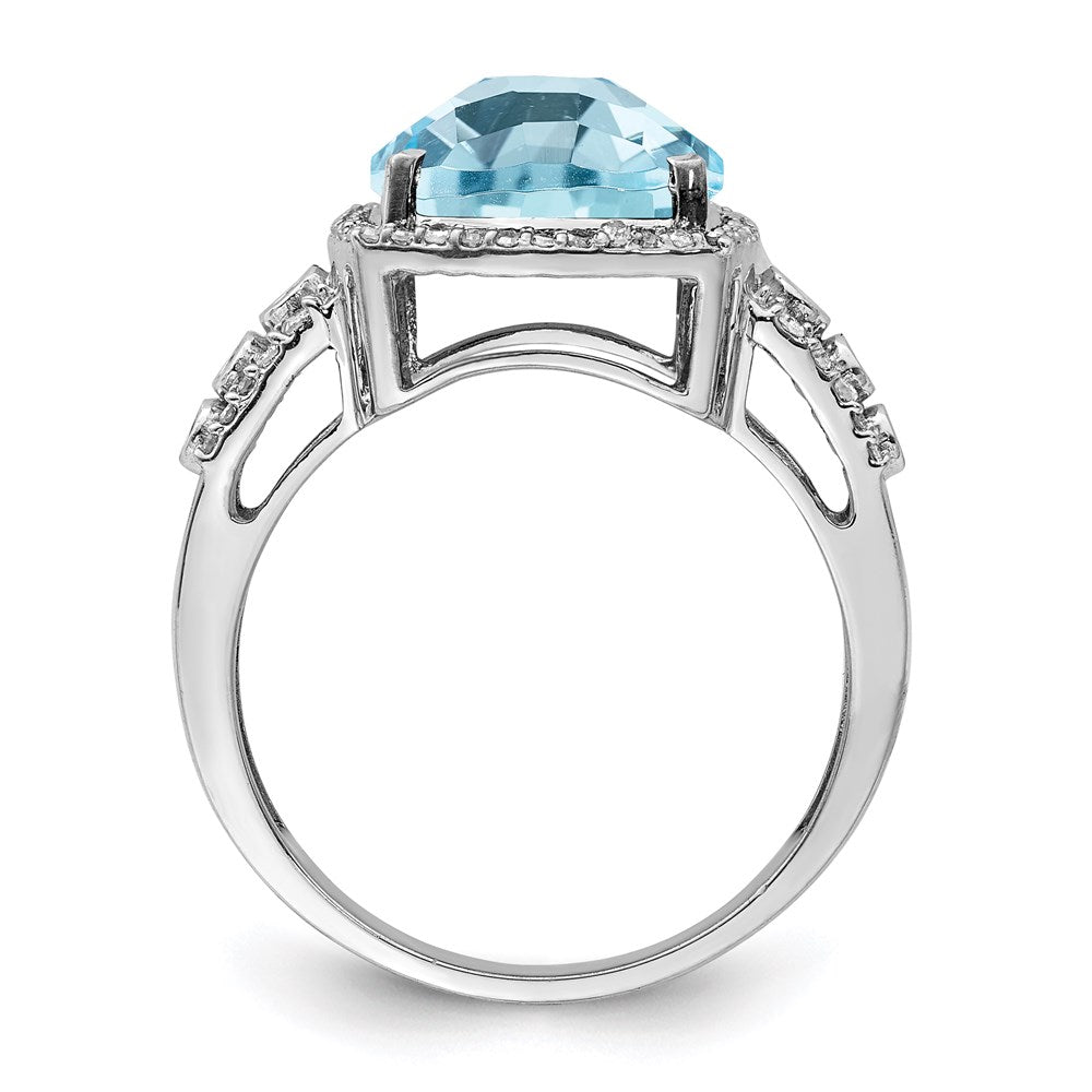 Sterling Silver Rhodium Diamond & Checker Cut Sky Blue Topaz Ring (Size 7 Only)