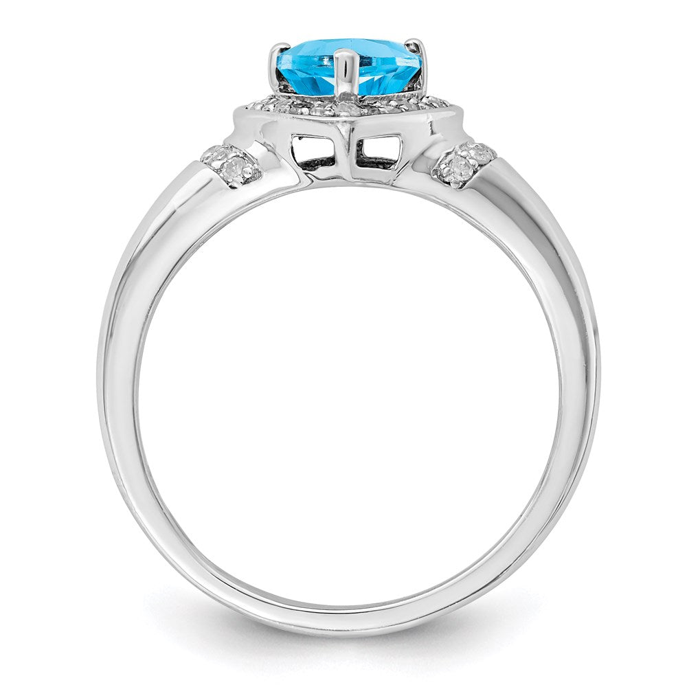 Sterling Silver Rhodium Blue Topaz & Diamond Ring (Size 7 Only)