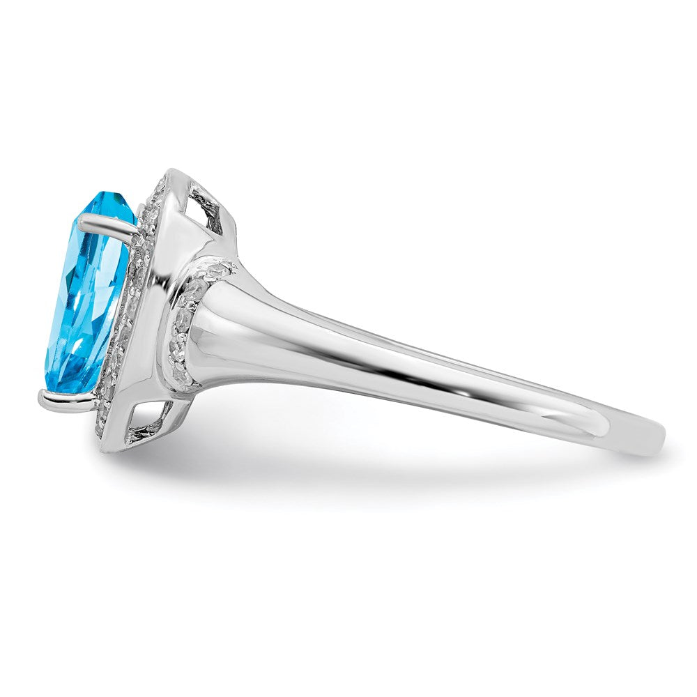 Sterling Silver Rhodium Blue Topaz & Diamond Ring (Size 7 Only)