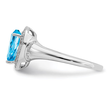 Sterling Silver Rhodium Blue Topaz & Diamond Ring (Size 7 Only)