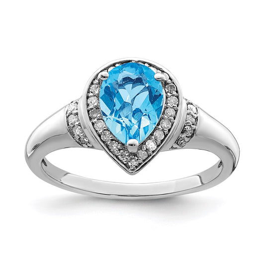 Sterling Silver Rhodium Blue Topaz & Diamond Ring (Size 7 Only)
