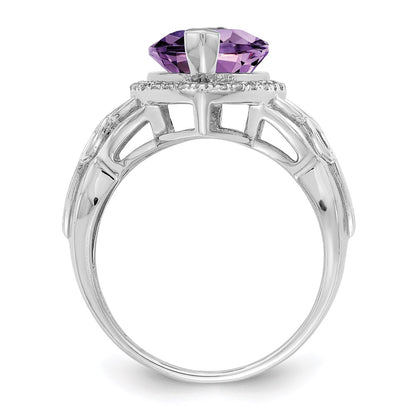 Sterling Silver Rhodium Plated Amethyst & Diamond Ring (Size 7 Only)