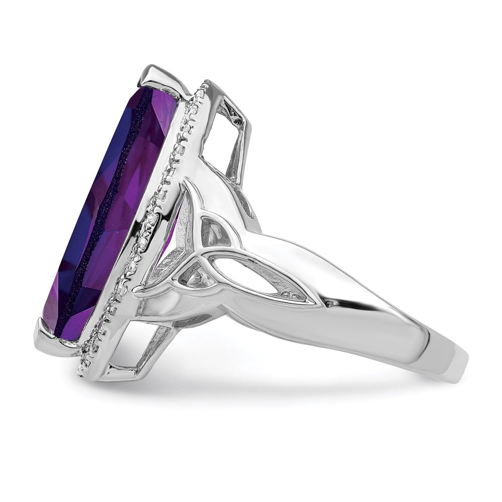 Sterling Silver Rhodium Plated Amethyst & Diamond Ring (Size 7 Only)