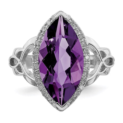 Sterling Silver Rhodium Plated Amethyst & Diamond Ring (Size 7 Only)