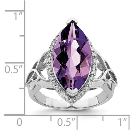 Sterling Silver Rhodium Plated Amethyst & Diamond Ring (Size 7 Only)