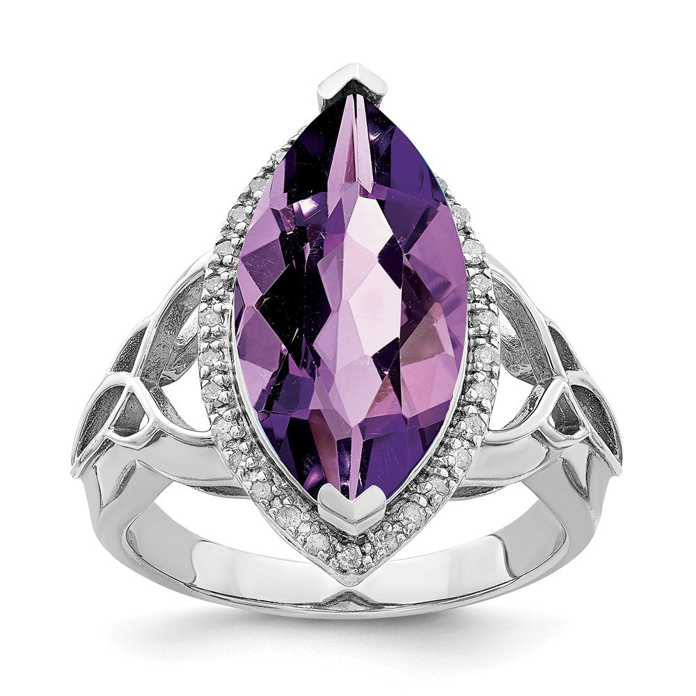 Sterling Silver Rhodium Plated Amethyst & Diamond Ring (Size 7 Only)