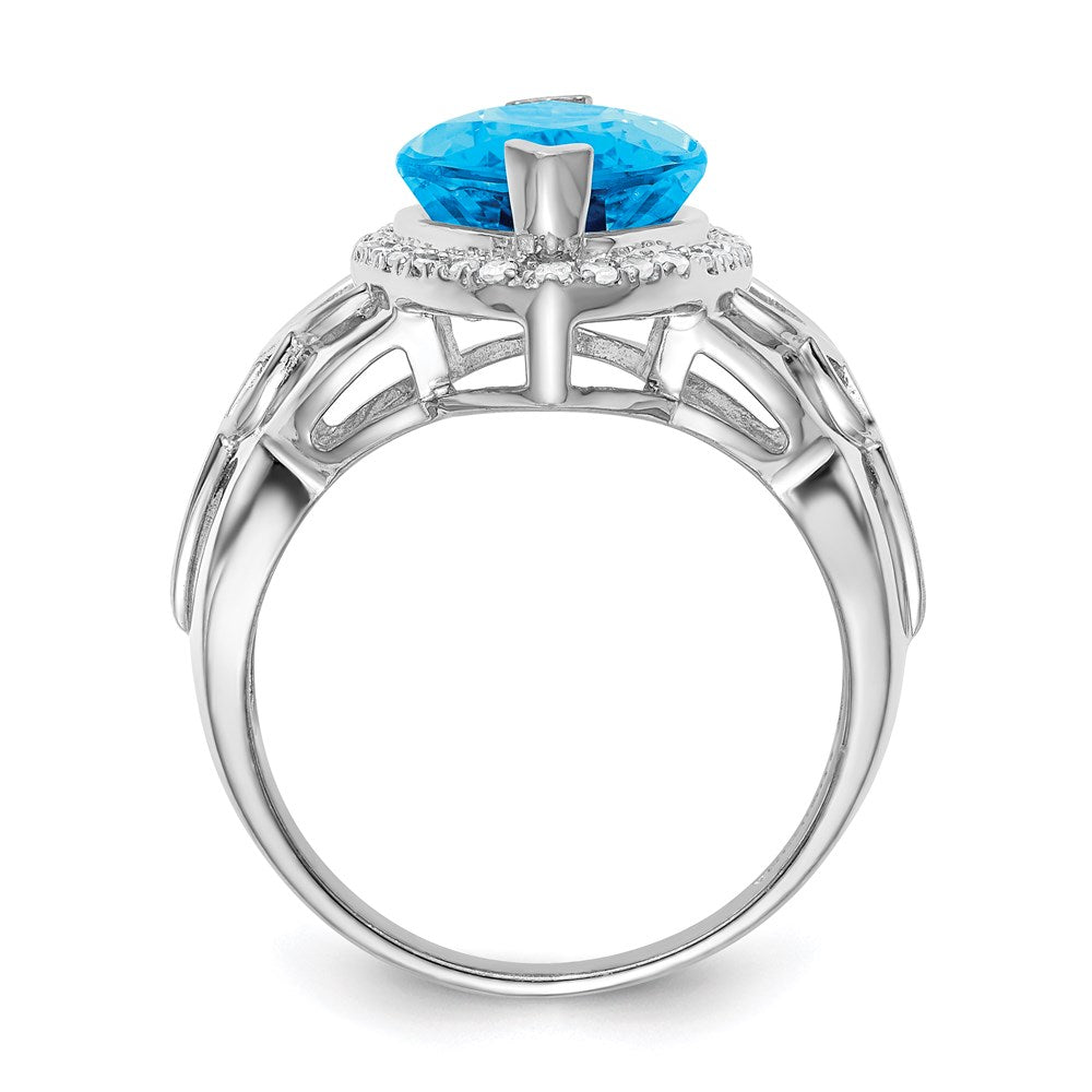 Sterling Silver Rhodium Blue Topaz & Diamond Ring (Size 6 Only)