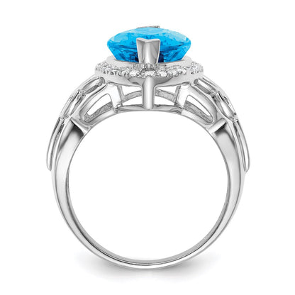 Sterling Silver Rhodium Blue Topaz & Diamond Ring (Size 6 Only)