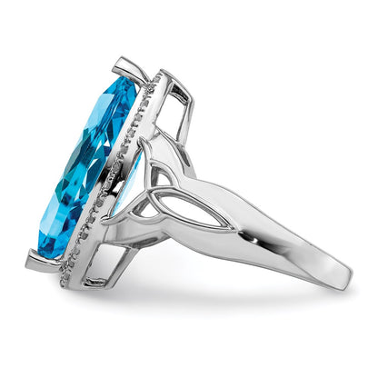 Sterling Silver Rhodium Blue Topaz & Diamond Ring (Size 6 Only)