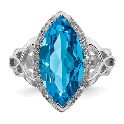 Sterling Silver Rhodium Blue Topaz & Diamond Ring (Size 6 Only)