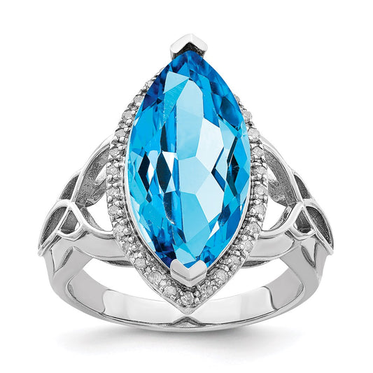 Sterling Silver Rhodium Blue Topaz & Diamond Ring (Size 6 Only)