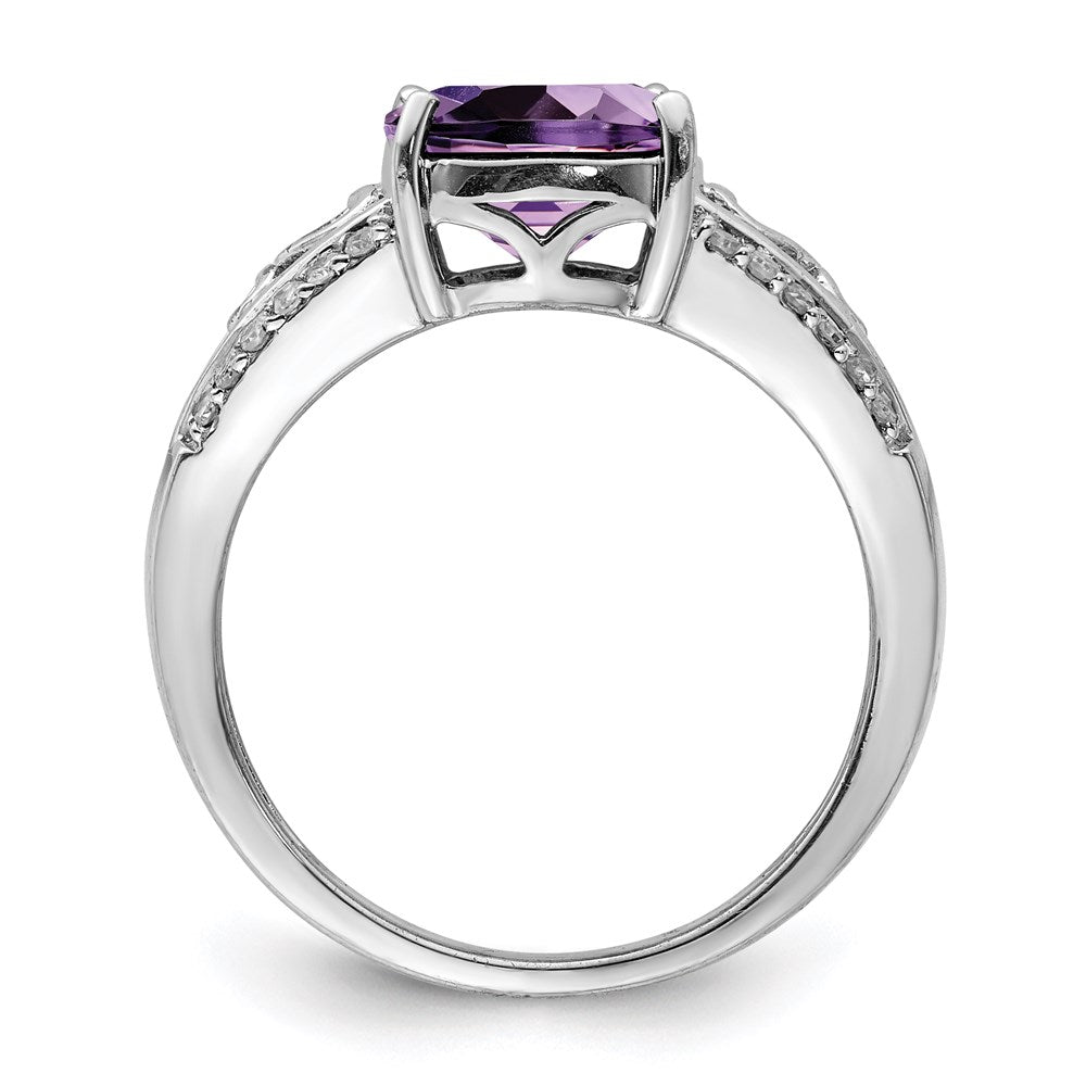Sterling Silver Rhodium Plated Amethyst & Diamond Ring (Size 7 Only)