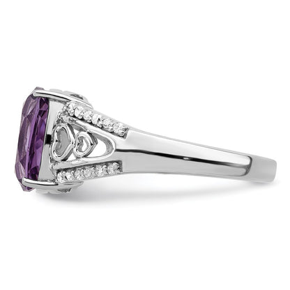 Sterling Silver Rhodium Plated Amethyst & Diamond Ring (Size 7 Only)