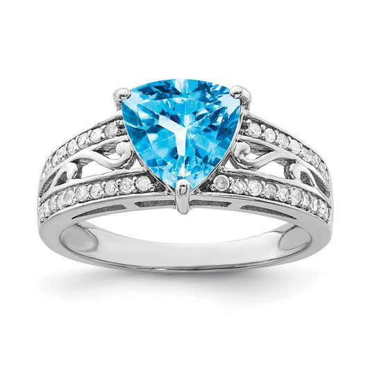 Sterling Silver Rhodium Blue Topaz & Diamond Ring (Size 7 Only)