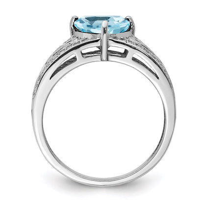 Sterling Silver Rhodium Diamond & Sky Blue Topaz Ring (Size 7 Only)