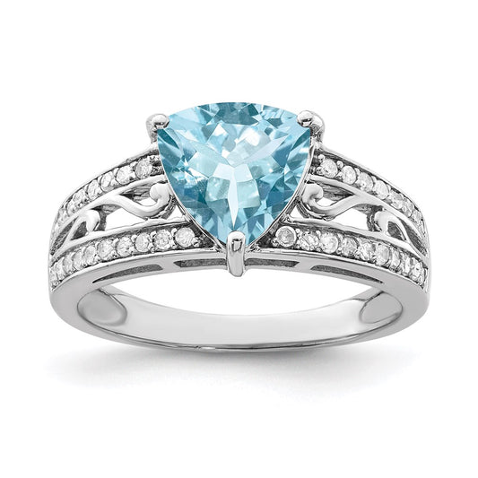 Sterling Silver Rhodium Diamond & Sky Blue Topaz Ring (Size 7 Only)