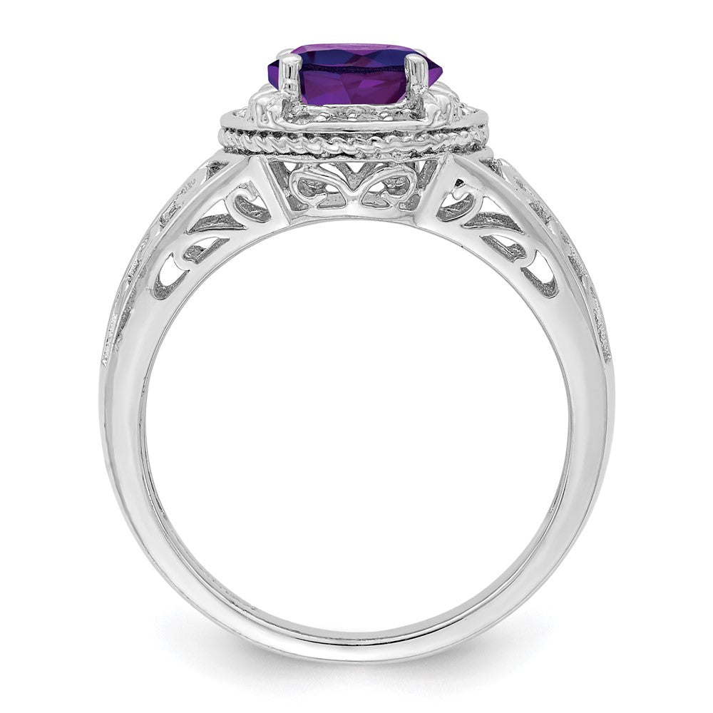 Sterling Silver Rhodium Plated Amethyst & Diamond Ring (Size 7 Only)