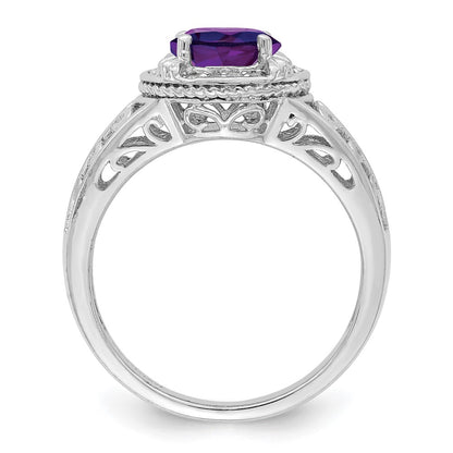 Sterling Silver Rhodium Plated Amethyst & Diamond Ring (Size 7 Only)