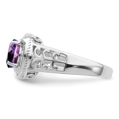 Sterling Silver Rhodium Plated Amethyst & Diamond Ring (Size 7 Only)