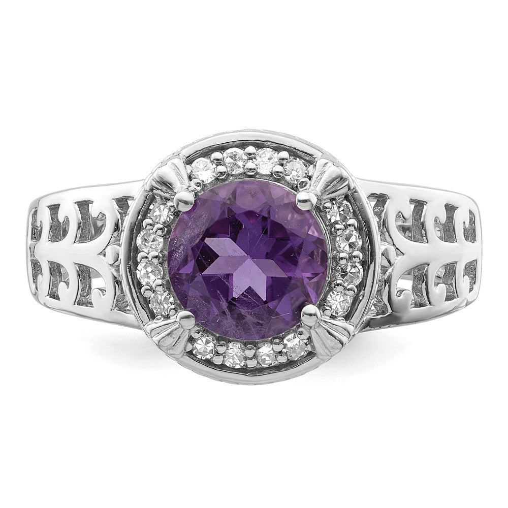 Sterling Silver Rhodium Plated Amethyst & Diamond Ring (Size 7 Only)