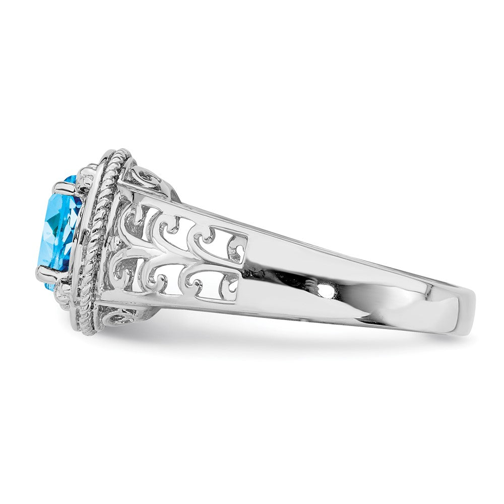 Sterling Silver Rhodium Blue Topaz & Diamond Ring (Size 7 Only)
