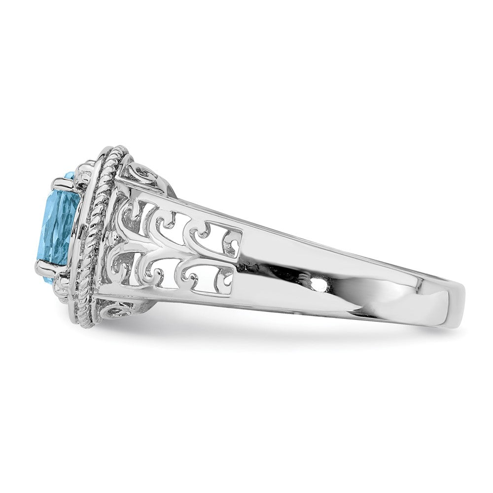 Sterling Silver Rhodium Diamond & Sky Blue Topaz Ring (Size 7 Only)
