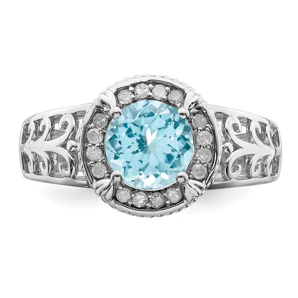 Sterling Silver Rhodium Diamond & Sky Blue Topaz Ring (Size 7 Only)